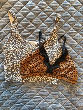 Leopard Print Bralette Set - Brown & Cream Animal Print MEDIUM